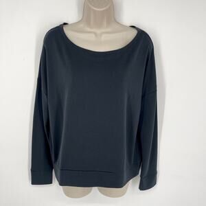 Fabletics NEW Eco Sleek Knit Boat Neck Pullover Sz XXS Black Loose Fit Soft